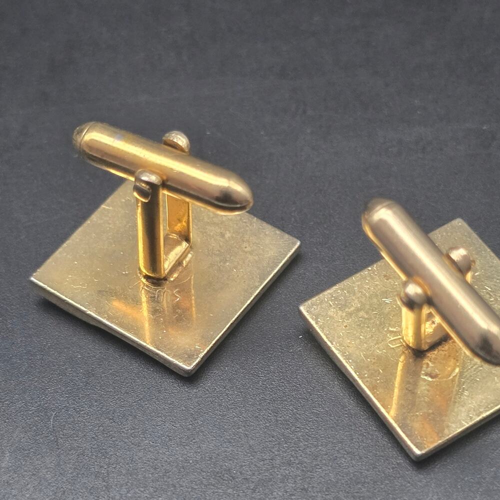 Vintage Swank Gold Tone Ssquare Cufflinks Geometric Brushed - Picture 3 of 5